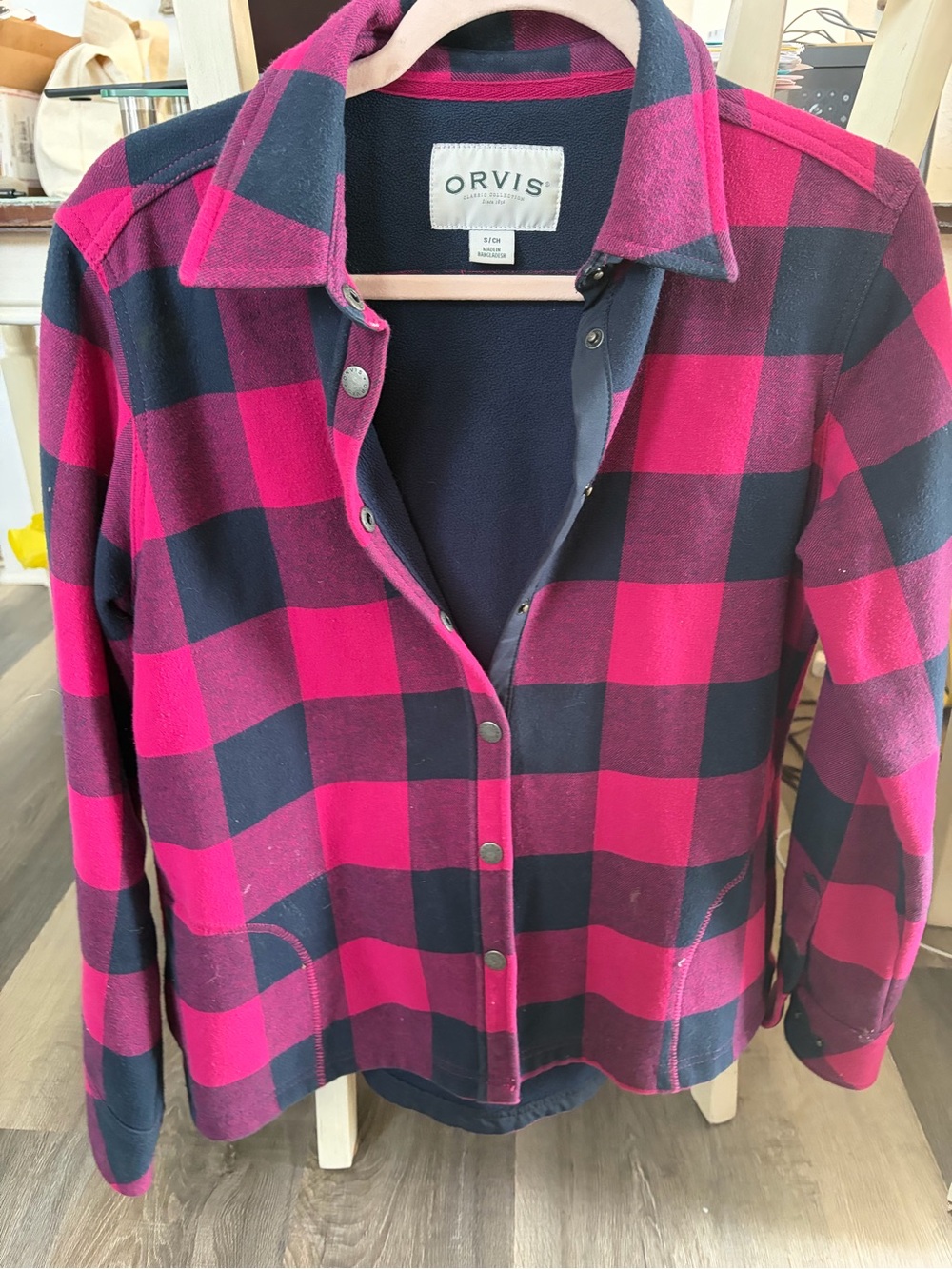 Orvis Pink and Black Buffalo Check Fleece Shirt Jacket